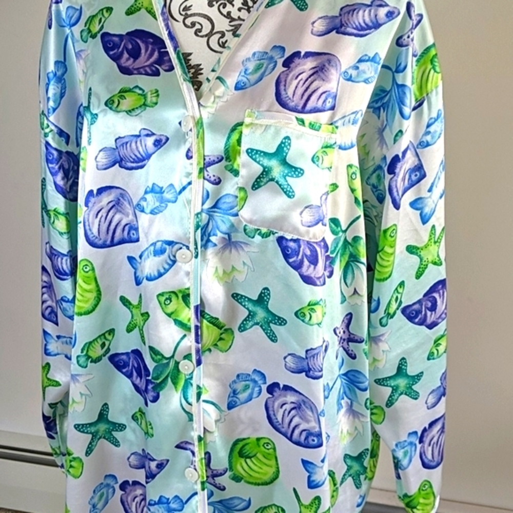 Victoria's Secret 90s Heart Label Under the Sea Silky Sleep Shirt M